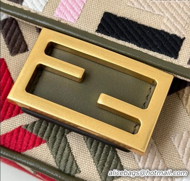 Best Quality Fendi Baguette Mini Bag in Canvas with FF embroidery 0159S Beige/Multicolor 2025