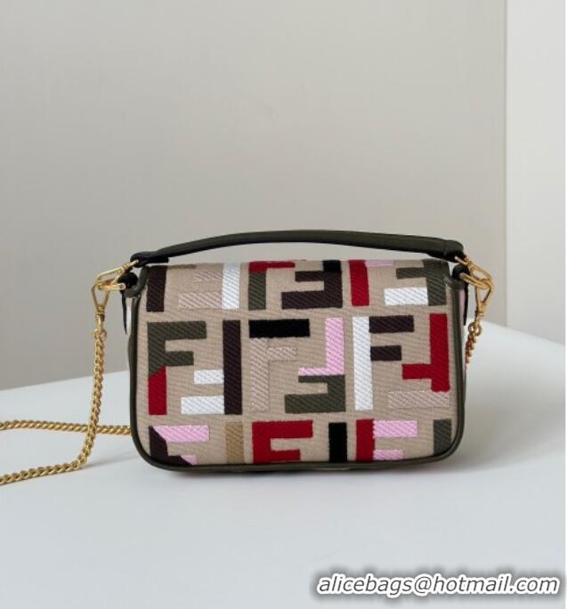 Best Quality Fendi Baguette Mini Bag in Canvas with FF embroidery 0159S Beige/Multicolor 2025