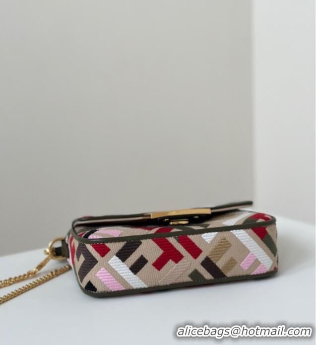 Best Quality Fendi Baguette Mini Bag in Canvas with FF embroidery 0159S Beige/Multicolor 2025