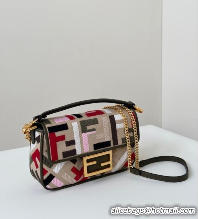 Best Quality Fendi Baguette Mini Bag in Canvas with FF embroidery 0159S Beige/Multicolor 2025