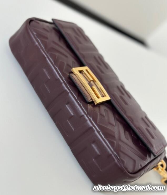 Top Grade Fendi Baguette Medium Nappa Leather Bag 0135M Dark Brown Top Quality 2025
