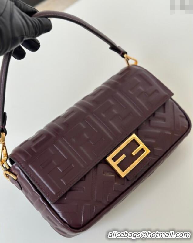 Top Grade Fendi Baguette Medium Nappa Leather Bag 0135M Dark Brown Top Quality 2025