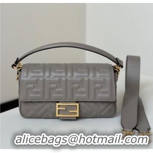 Luxury Discount Fendi Baguette Medium Nappa Leather Bag 0135M Grey Top Quality 2025