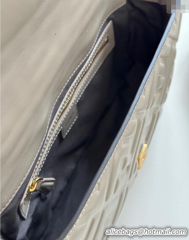 Luxury Discount Fendi Baguette Medium Nappa Leather Bag 0135M Grey Top Quality 2025