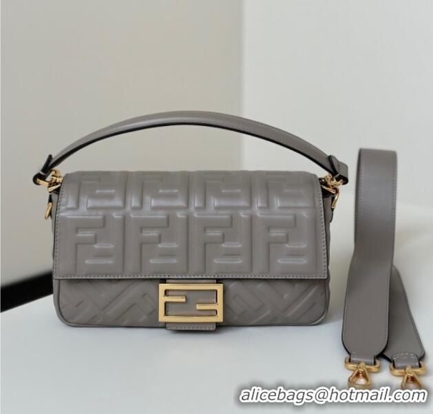 Luxury Discount Fendi Baguette Medium Nappa Leather Bag 0135M Grey Top Quality 2025