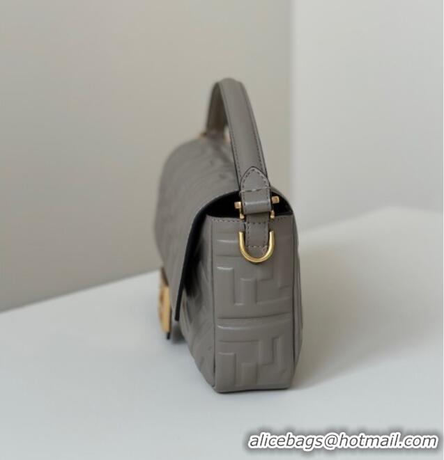 Luxury Discount Fendi Baguette Medium Nappa Leather Bag 0135M Grey Top Quality 2025