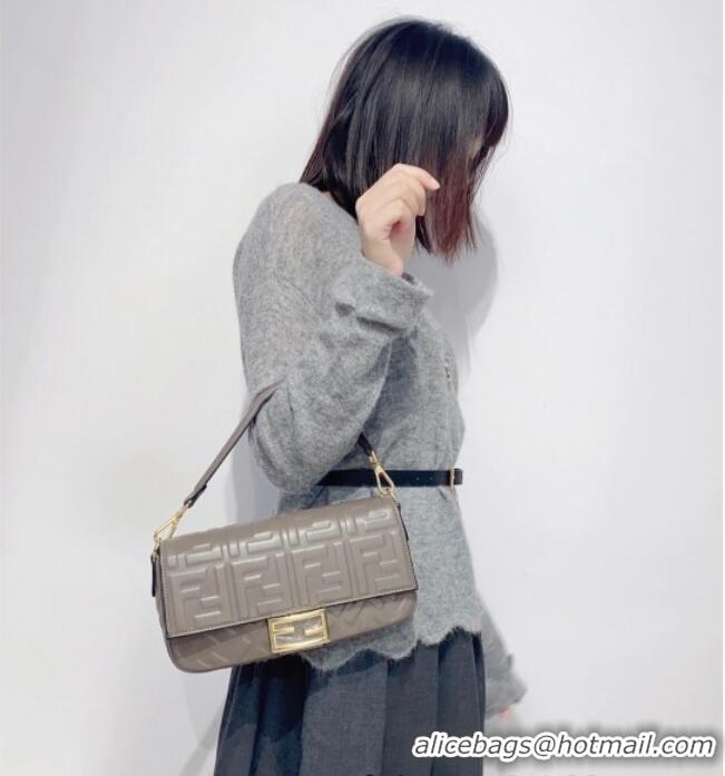 Luxury Discount Fendi Baguette Medium Nappa Leather Bag 0135M Grey Top Quality 2025
