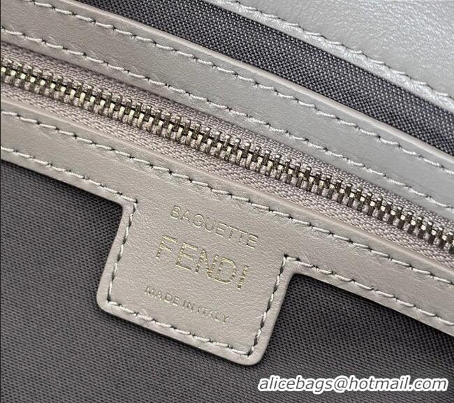 Luxury Discount Fendi Baguette Medium Nappa Leather Bag 0135M Grey Top Quality 2025