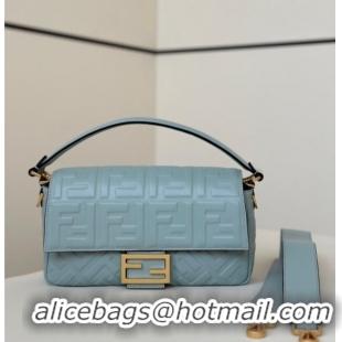 Discount Fendi Baguette Medium Nappa Leather Bag 0135M Light Blue Top Quality 2025