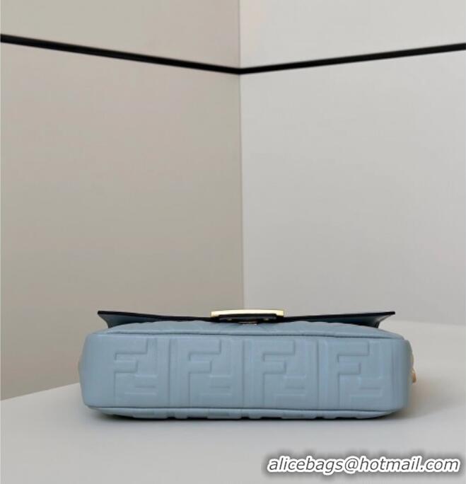Discount Fendi Baguette Medium Nappa Leather Bag 0135M Light Blue Top Quality 2025
