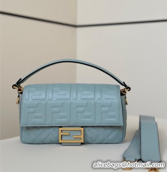 Discount Fendi Baguette Medium Nappa Leather Bag 0135M Light Blue Top Quality 2025