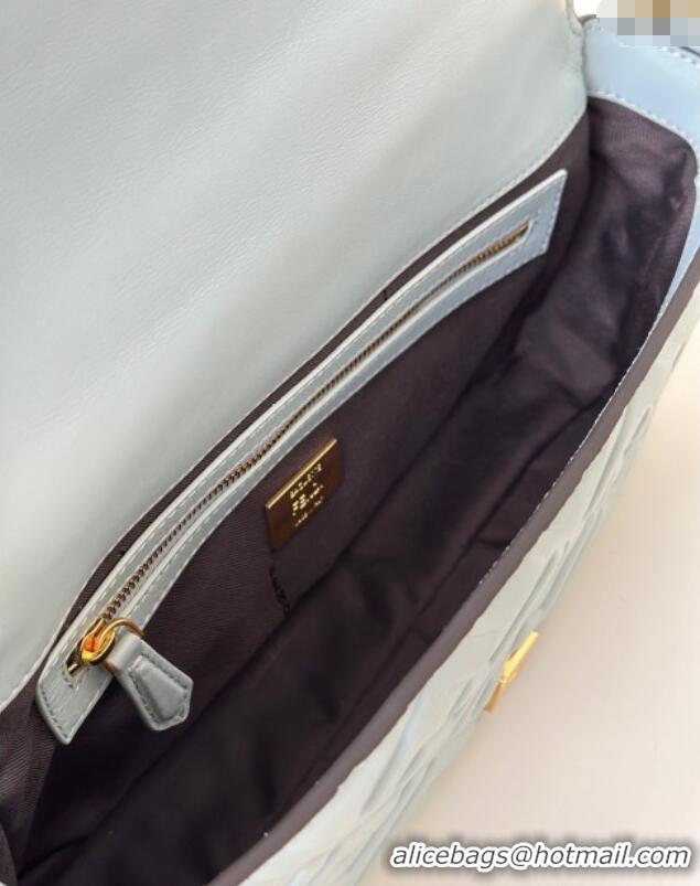 Discount Fendi Baguette Medium Nappa Leather Bag 0135M Light Blue Top Quality 2025