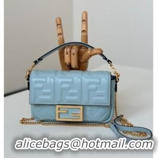 Well Crafted Fendi Baguette Mini Nappa Leather Bag 0135S Light Blue Top Quality 2025