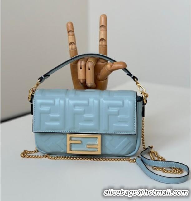 Well Crafted Fendi Baguette Mini Nappa Leather Bag 0135S Light Blue Top Quality 2025