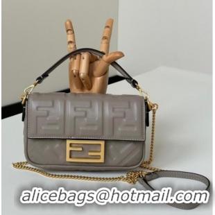 Luxury Cheap Fendi Baguette Mini Nappa Leather Bag 0135S Grey Top Quality 2025