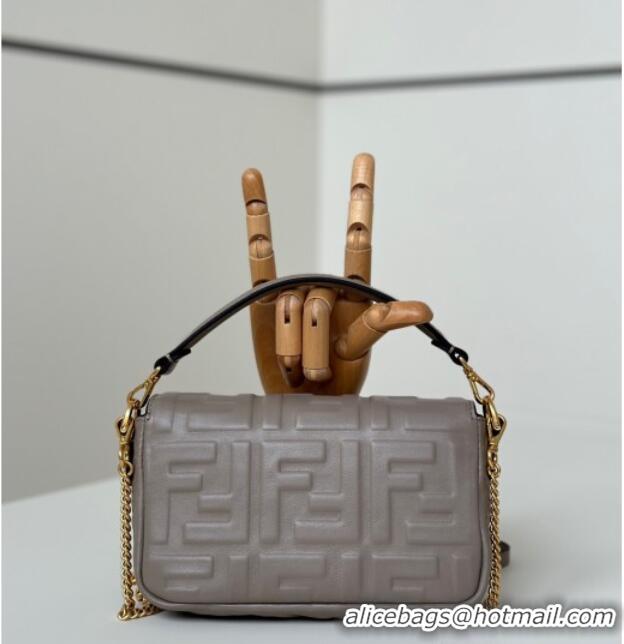 Luxury Cheap Fendi Baguette Mini Nappa Leather Bag 0135S Grey Top Quality 2025