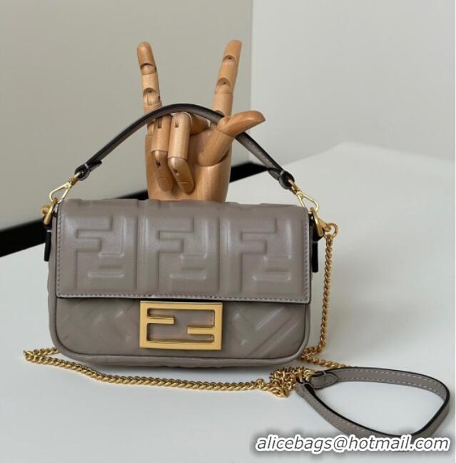 Luxury Cheap Fendi Baguette Mini Nappa Leather Bag 0135S Grey Top Quality 2025