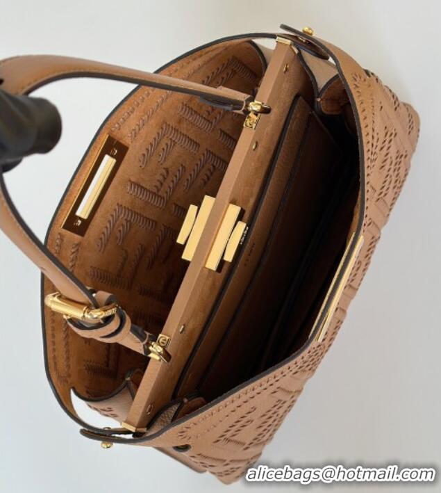 Top Grade Fendi Peekaboo Soft Medium Bag in Cappuccino-colored leather bag with FF interlacing 8678 Brown 2025