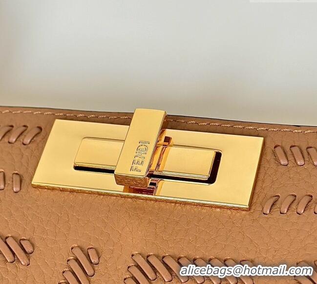 Top Grade Fendi Peekaboo Soft Medium Bag in Cappuccino-colored leather bag with FF interlacing 8678 Brown 2025