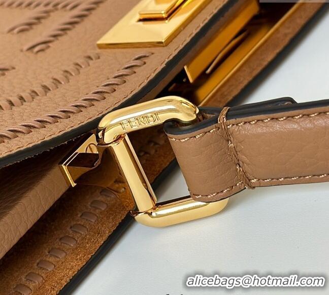 Top Grade Fendi Peekaboo Soft Medium Bag in Cappuccino-colored leather bag with FF interlacing 8678 Brown 2025