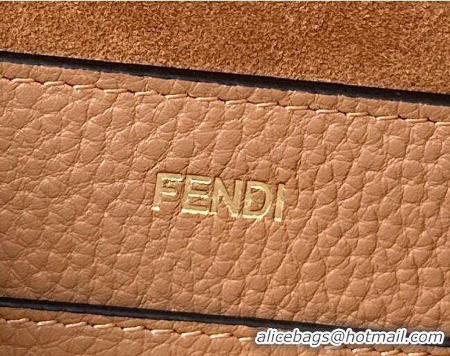 Top Grade Fendi Peekaboo Soft Medium Bag in Cappuccino-colored leather bag with FF interlacing 8678 Brown 2025