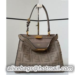 Market Sells Fendi Peekaboo Soft Medium Bag in Cappuccino-colored leather bag with FF interlacing 8678 Grey 2025