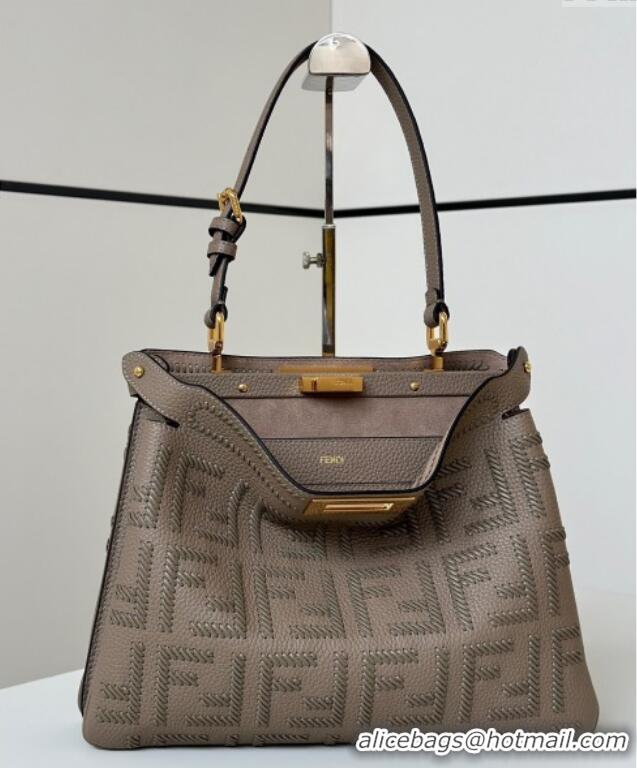 Market Sells Fendi Peekaboo Soft Medium Bag in Cappuccino-colored leather bag with FF interlacing 8678 Grey 2025