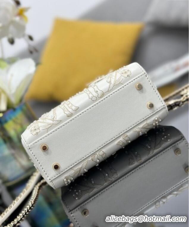 New Cheap Dior Mini Lady Dior Bag in Latte White Lambskin with Millefiori Unicorn Embroidery M0505 2025