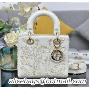 Top Quality Dior Small Lady Dior Bag in Latte White Lambskin with Millefiori Unicorn Embroidery M0538 2025