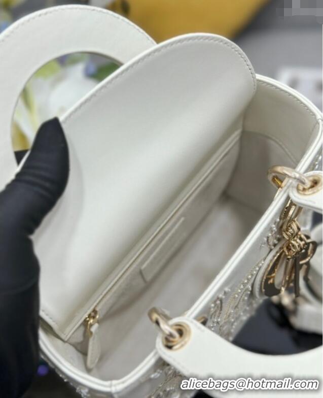 Top Quality Dior Small Lady Dior Bag in Latte White Lambskin with Millefiori Unicorn Embroidery M0538 2025