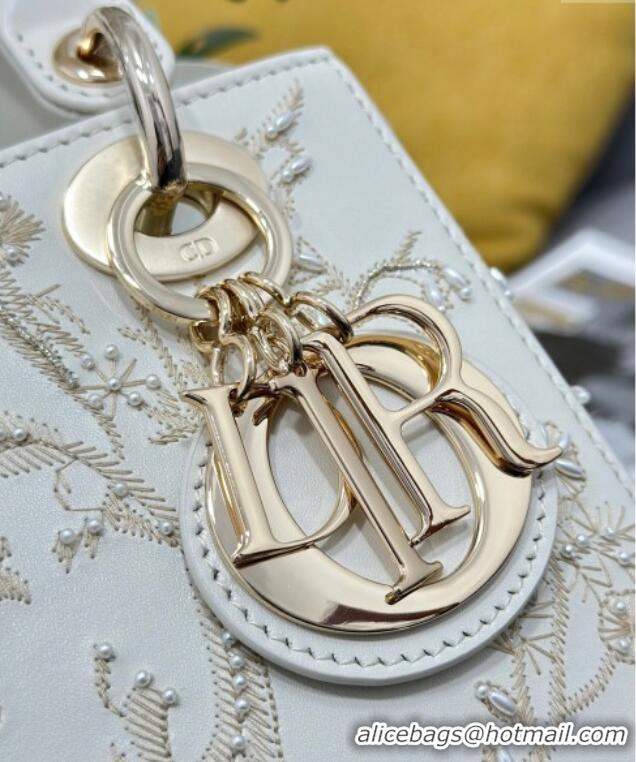 Top Quality Dior Small Lady Dior Bag in Latte White Lambskin with Millefiori Unicorn Embroidery M0538 2025