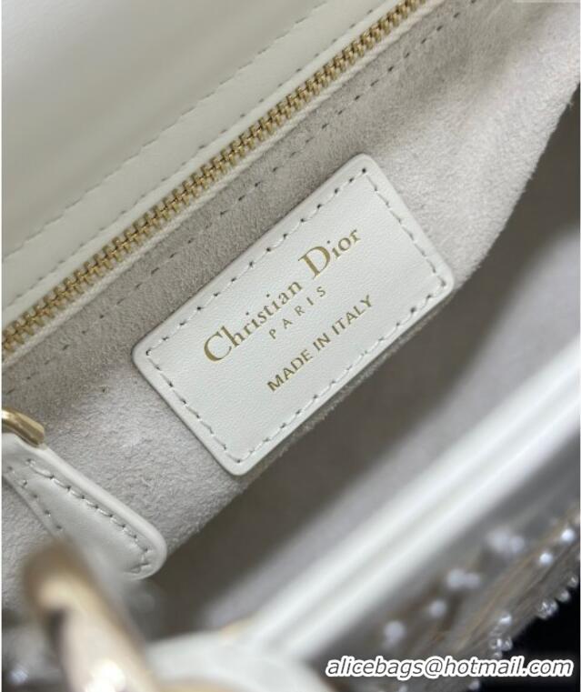 Top Quality Dior Small Lady Dior Bag in Latte White Lambskin with Millefiori Unicorn Embroidery M0538 2025