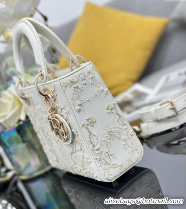 Top Quality Dior Small Lady Dior Bag in Latte White Lambskin with Millefiori Unicorn Embroidery M0538 2025