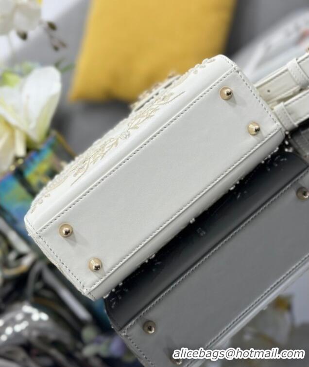 Top Quality Dior Small Lady Dior Bag in Latte White Lambskin with Millefiori Unicorn Embroidery M0538 2025