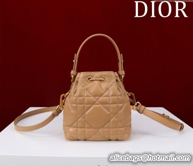 Cheapest Dior Caro Nano Bucket Bag in Macrocannage Lambskin Gold-Tone S5250 2025
