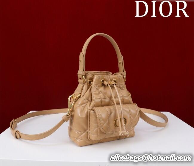 Cheapest Dior Caro Nano Bucket Bag in Macrocannage Lambskin Gold-Tone S5250 2025