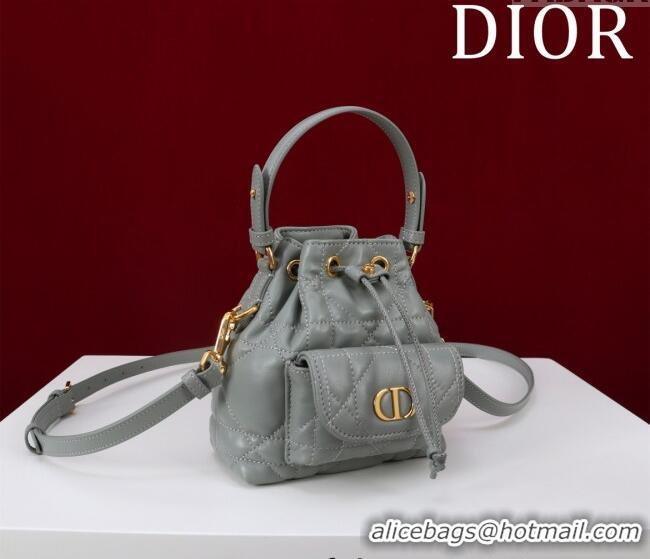 Market Sells Dior Caro Nano Bucket Bag in Macrocannage Lambskin S5250 Grey 2025