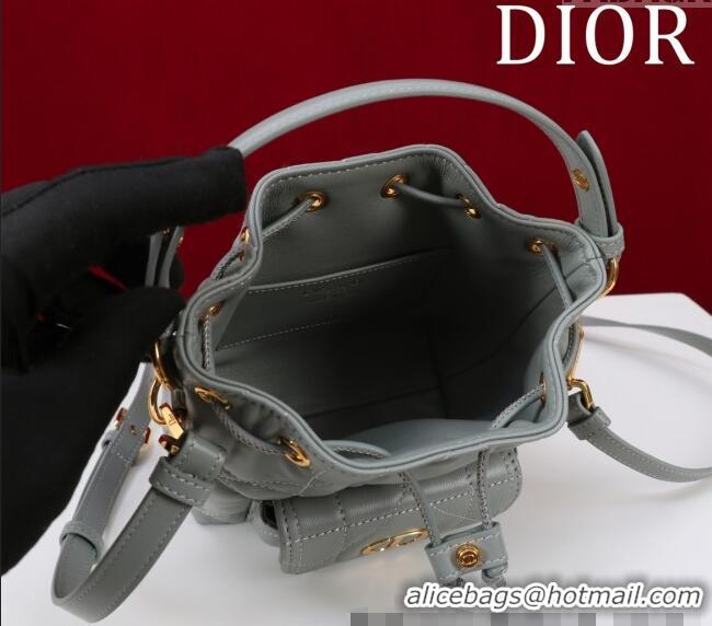 Market Sells Dior Caro Nano Bucket Bag in Macrocannage Lambskin S5250 Grey 2025