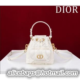 Low Cost Dior Caro Nano Bucket Bag in Macrocannage Lambskin S5250 White 2025