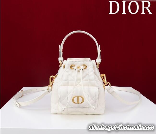 Low Cost Dior Caro Nano Bucket Bag in Macrocannage Lambskin S5250 White 2025