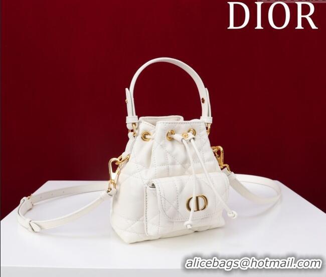Low Cost Dior Caro Nano Bucket Bag in Macrocannage Lambskin S5250 White 2025