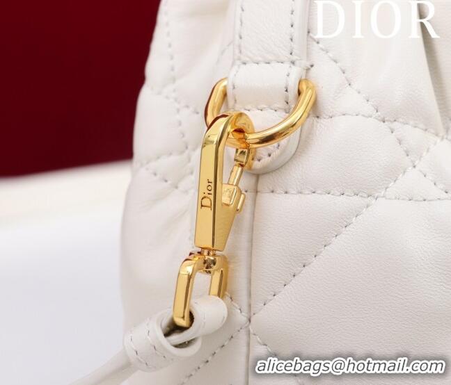 Low Cost Dior Caro Nano Bucket Bag in Macrocannage Lambskin S5250 White 2025