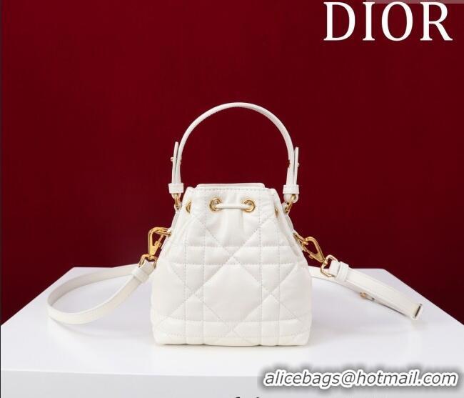 Low Cost Dior Caro Nano Bucket Bag in Macrocannage Lambskin S5250 White 2025