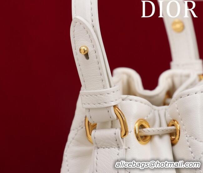 Low Cost Dior Caro Nano Bucket Bag in Macrocannage Lambskin S5250 White 2025