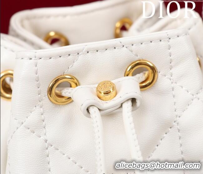 Low Cost Dior Caro Nano Bucket Bag in Macrocannage Lambskin S5250 White 2025