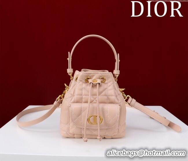 Inexpensive Dior Caro Nano Bucket Bag in Macrocannage Lambskin S5250 Light Pink 2025