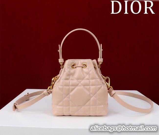 Inexpensive Dior Caro Nano Bucket Bag in Macrocannage Lambskin S5250 Light Pink 2025
