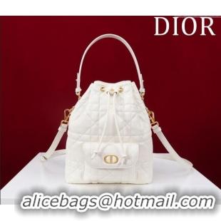 New Release Creation Dior Small Dior Caro Bucket Bag in Macrocannage Lambskin S5250 White 2025