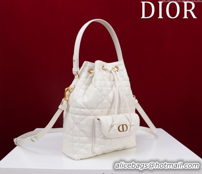 New Release Creation Dior Small Dior Caro Bucket Bag in Macrocannage Lambskin S5250 White 2025