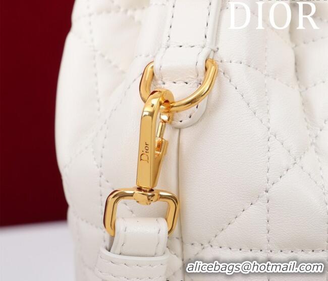 New Release Creation Dior Small Dior Caro Bucket Bag in Macrocannage Lambskin S5250 White 2025